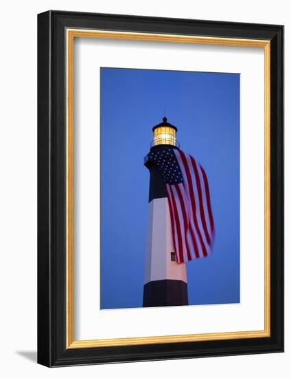 USA, Georgia, Tybee Island, Flag flying on lighthouse at Tybee Island.-Joanne Wells-Framed Photographic Print