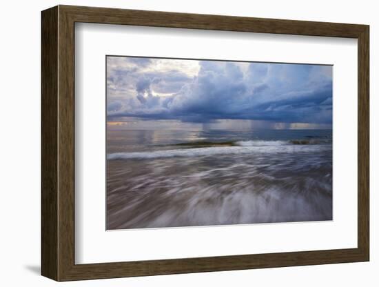 USA, Georgia, Tybee Island. Sunrise with clouds and reflections along the coast.-Joanne Wells-Framed Photographic Print