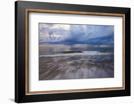 USA, Georgia, Tybee Island. Sunrise with clouds and reflections along the coast.-Joanne Wells-Framed Photographic Print
