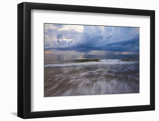 USA, Georgia, Tybee Island. Sunrise with clouds and reflections along the coast.-Joanne Wells-Framed Photographic Print