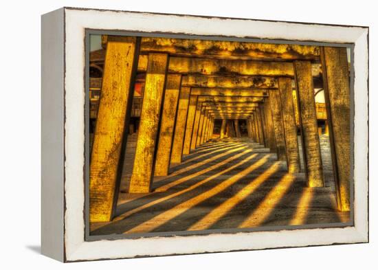 USA, Georgia, Tybee Island. Tybee Pier with shadows at sunrise.-Joanne Wells-Framed Premier Image Canvas