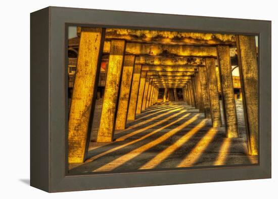 USA, Georgia, Tybee Island. Tybee Pier with shadows at sunrise.-Joanne Wells-Framed Premier Image Canvas