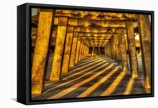 USA, Georgia, Tybee Island. Tybee Pier with shadows at sunrise.-Joanne Wells-Framed Premier Image Canvas