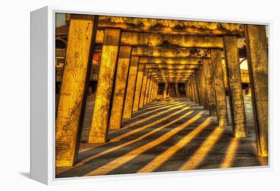 USA, Georgia, Tybee Island. Tybee Pier with shadows at sunrise.-Joanne Wells-Framed Premier Image Canvas