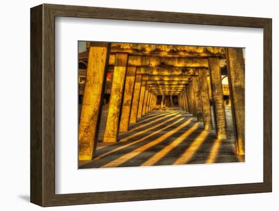 USA, Georgia, Tybee Island. Tybee Pier with shadows at sunrise.-Joanne Wells-Framed Photographic Print