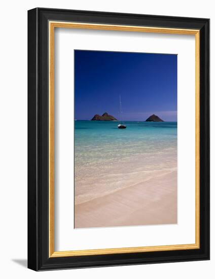 USA, Hawaii, Oahu, Sail Boat at Anchor in Blue Water with Swimmer-Terry Eggers-Framed Photographic Print