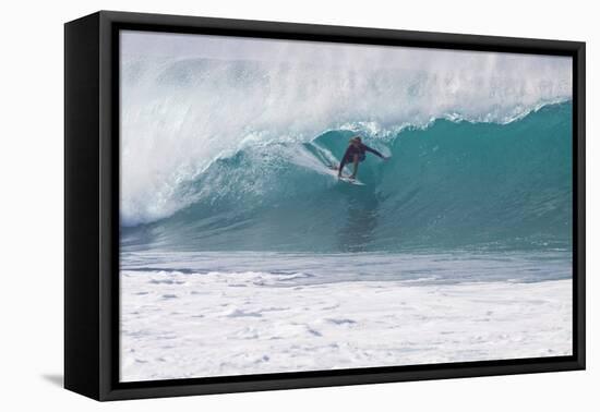 USA, Hawaii, Oahu, Surfers in Action at the Pipeline-Terry Eggers-Framed Premier Image Canvas