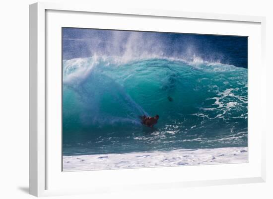 USA, Hawaii, Oahu, Surfers in Action at the Pipeline-Terry Eggers-Framed Photographic Print