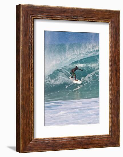 USA, Hawaii, Oahu, Surfers in Action at the Pipeline-Terry Eggers-Framed Photographic Print