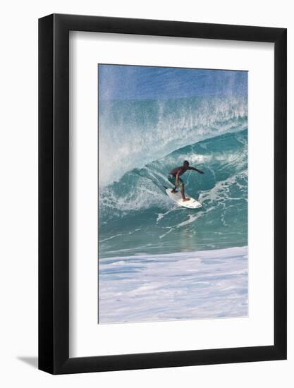 USA, Hawaii, Oahu, Surfers in Action at the Pipeline-Terry Eggers-Framed Photographic Print