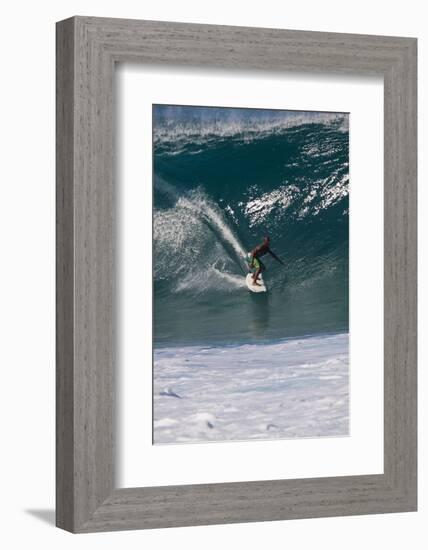 USA, Hawaii, Oahu, Surfers in Action at the Pipeline-Terry Eggers-Framed Photographic Print