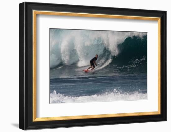 USA, Hawaii, Oahu, Surfers in Action at the Pipeline-Terry Eggers-Framed Photographic Print