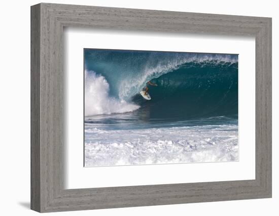 USA, Hawaii, Oahu, Surfers in Action at the Pipeline-Terry Eggers-Framed Photographic Print