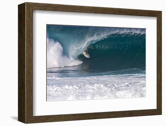 USA, Hawaii, Oahu, Surfers in Action at the Pipeline-Terry Eggers-Framed Photographic Print