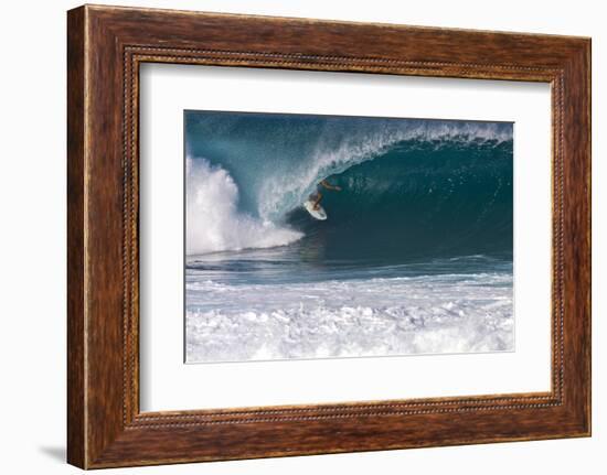 USA, Hawaii, Oahu, Surfers in Action at the Pipeline-Terry Eggers-Framed Photographic Print