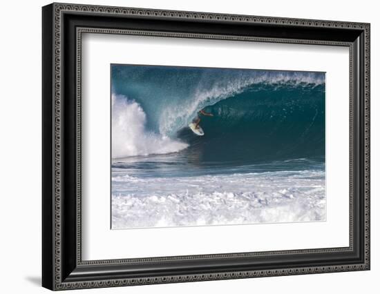 USA, Hawaii, Oahu, Surfers in Action at the Pipeline-Terry Eggers-Framed Photographic Print