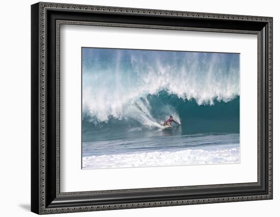 USA, Hawaii, Oahu, Surfers in Action at the Pipeline-Terry Eggers-Framed Photographic Print