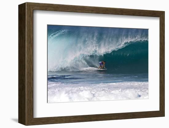 USA, Hawaii, Oahu, Surfers in Action at the Pipeline-Terry Eggers-Framed Photographic Print