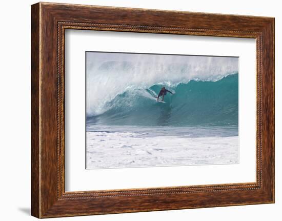 USA, Hawaii, Oahu, Surfers in Action at the Pipeline-Terry Eggers-Framed Photographic Print