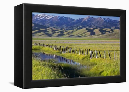 USA, Idaho, Fairfield, Camas Prairie, Creek and fence in the Camas Prairie-Terry Eggers-Framed Premier Image Canvas