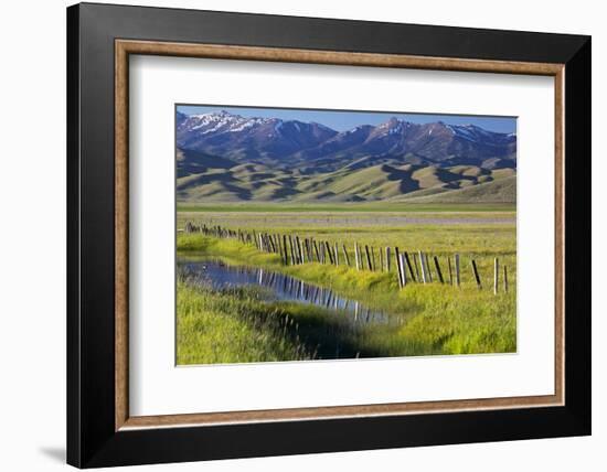 USA, Idaho, Fairfield, Camas Prairie, Creek and fence in the Camas Prairie-Terry Eggers-Framed Photographic Print