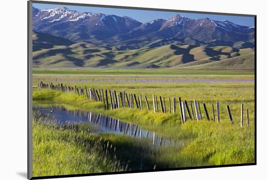 USA, Idaho, Fairfield, Camas Prairie, Creek and fence in the Camas Prairie-Terry Eggers-Mounted Photographic Print