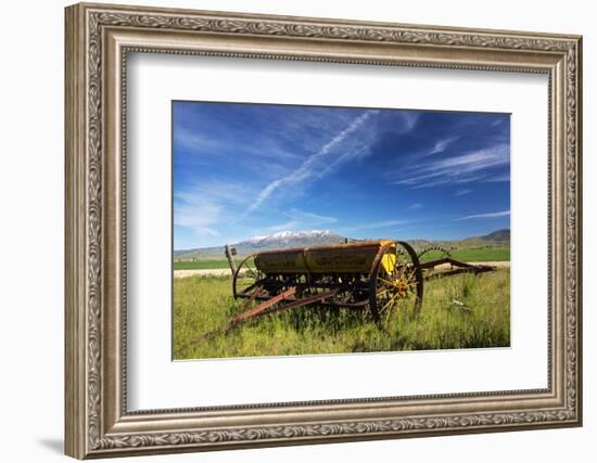 USA, Idaho, Fairfield, Horse Drawn Hay Rake in Field-Terry Eggers-Framed Photographic Print