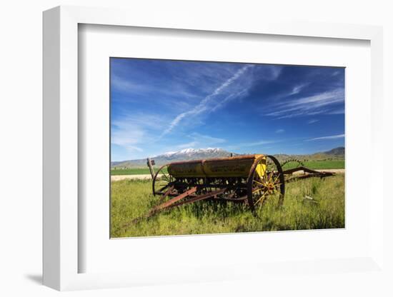 USA, Idaho, Fairfield, Horse Drawn Hay Rake in Field-Terry Eggers-Framed Photographic Print