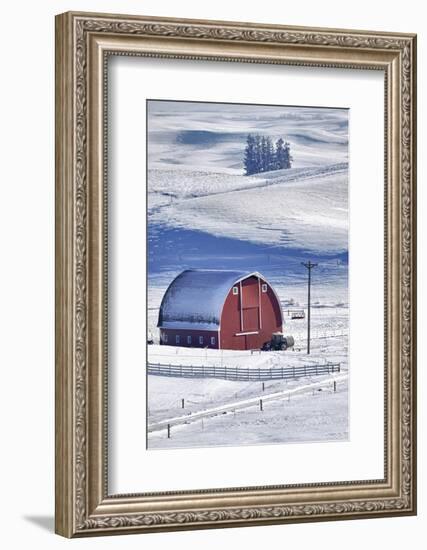 USA, Idaho, Old Red Barn in Fresh Snow-Terry Eggers-Framed Photographic Print