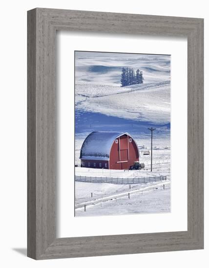 USA, Idaho, Old Red Barn in Fresh Snow-Terry Eggers-Framed Photographic Print