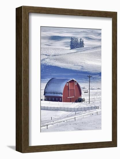 USA, Idaho, Old Red Barn in Fresh Snow-Terry Eggers-Framed Photographic Print