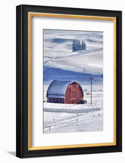 USA, Idaho, Old Red Barn in Fresh Snow-Terry Eggers-Framed Photographic Print