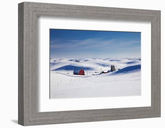 USA, Idaho, Old Red Barn in Fresh Snow-Terry Eggers-Framed Photographic Print