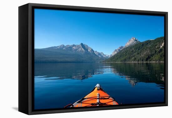 USA, Idaho, Redfish Lake. Kayak facing Sawtooth Mountains.-Janell Davidson-Framed Premier Image Canvas