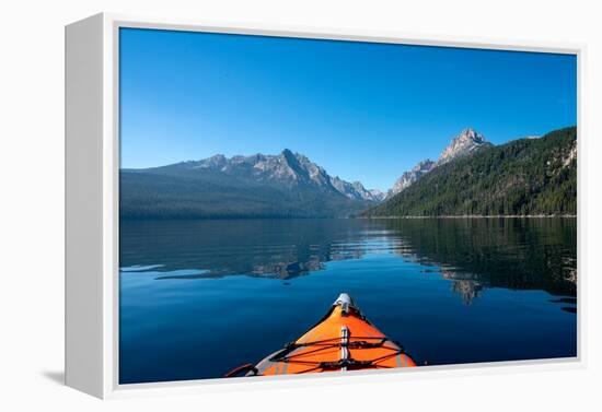 USA, Idaho, Redfish Lake. Kayak facing Sawtooth Mountains.-Janell Davidson-Framed Premier Image Canvas