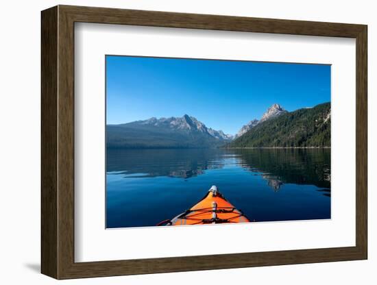 USA, Idaho, Redfish Lake. Kayak facing Sawtooth Mountains.-Janell Davidson-Framed Photographic Print