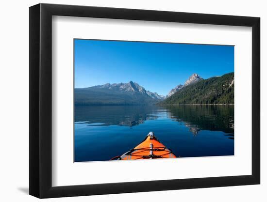 USA, Idaho, Redfish Lake. Kayak facing Sawtooth Mountains.-Janell Davidson-Framed Photographic Print