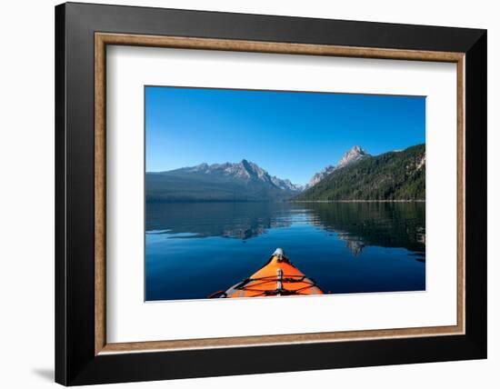 USA, Idaho, Redfish Lake. Kayak facing Sawtooth Mountains.-Janell Davidson-Framed Photographic Print