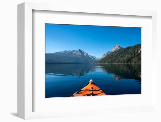 USA, Idaho, Redfish Lake. Kayak facing Sawtooth Mountains.-Janell Davidson-Framed Photographic Print