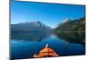 USA, Idaho, Redfish Lake. Kayak facing Sawtooth Mountains.-Janell Davidson-Mounted Photographic Print