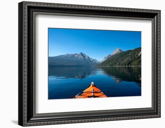 USA, Idaho, Redfish Lake. Kayak facing Sawtooth Mountains.-Janell Davidson-Framed Photographic Print