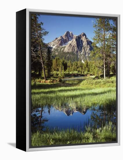 USA, Idaho, Sawtooth Wilderness, a Peak Reflecting in a Meadow Pond-Christopher Talbot Frank-Framed Premier Image Canvas