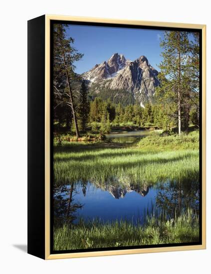 USA, Idaho, Sawtooth Wilderness, a Peak Reflecting in a Meadow Pond-Christopher Talbot Frank-Framed Premier Image Canvas