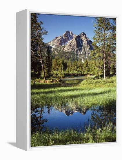 USA, Idaho, Sawtooth Wilderness, a Peak Reflecting in a Meadow Pond-Christopher Talbot Frank-Framed Premier Image Canvas