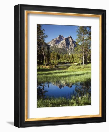 USA, Idaho, Sawtooth Wilderness, a Peak Reflecting in a Meadow Pond-Christopher Talbot Frank-Framed Photographic Print