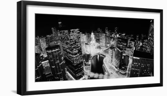 Usa, Illinois, Chicago, Chicago River, High Angle View of the City at Night-null-Framed Photographic Print