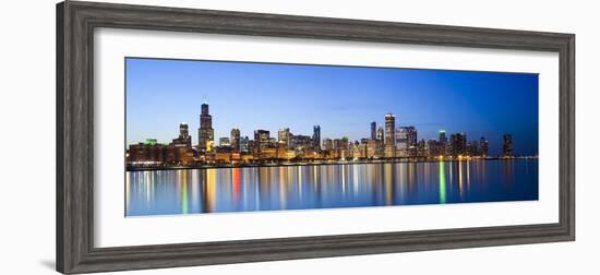 USA, Illinois, Chicago, Dusk View of the Skyline from Lake Michigan-Nick Ledger-Framed Photographic Print