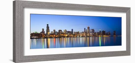 USA, Illinois, Chicago, Dusk View of the Skyline from Lake Michigan-Nick Ledger-Framed Photographic Print