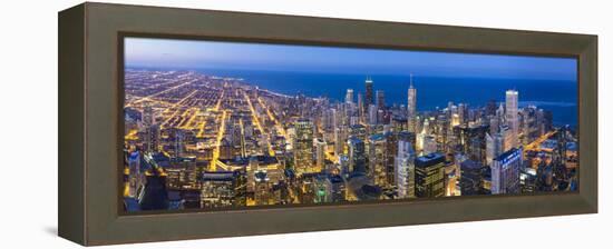 USA, Illinois, Chicago. Elevated Dusk View over the City from the Willis Tower.-Nick Ledger-Framed Premier Image Canvas