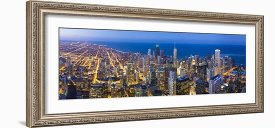 USA, Illinois, Chicago. Elevated Dusk View over the City from the Willis Tower.-Nick Ledger-Framed Photographic Print